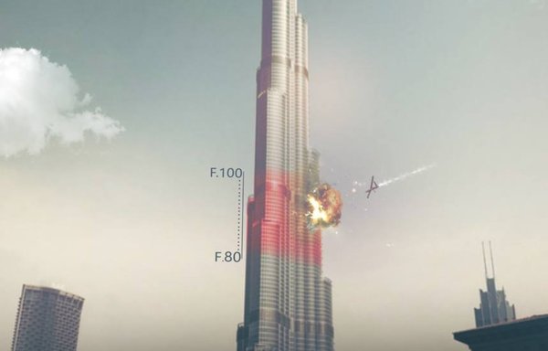 نشرت ألوية الوعد الحق في 27 كانون الثاني/يناير هذه الصورة المشوهة لبرج خليفة في الإمارات وهو يُستهدف بطائرات مسيرة.